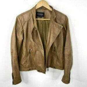Nuage Biker Jacket Size Medium Faux Leather Vegan Moto Motorcycle Tan Brown